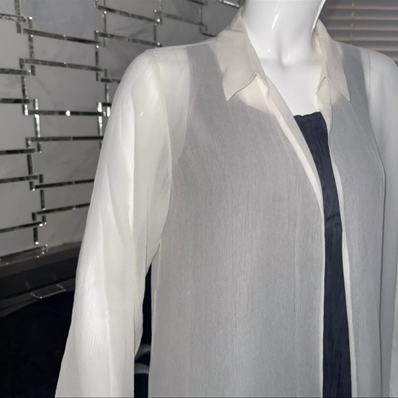 Eileen Fisher Bone Sheer  Open Front Silk Open  Long Jacket NWT - Picture 4 of 14